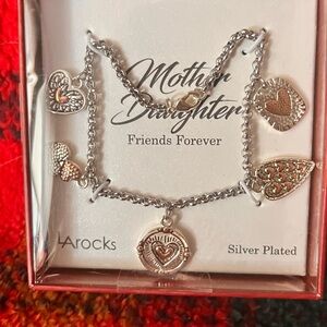 Rocks Silver Plated Heart Charm Bracelet